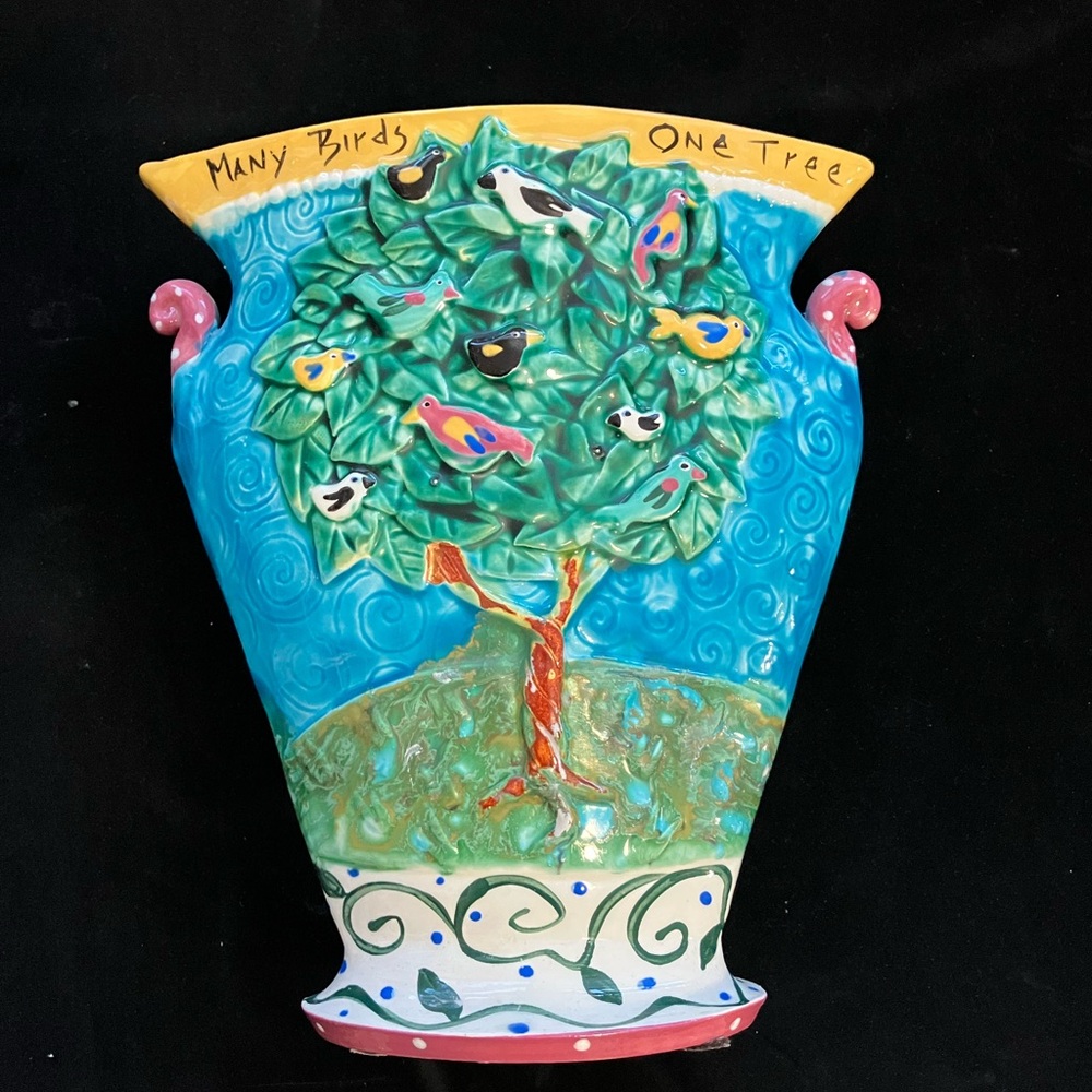 Rare Handmade Tall Vase by Dana Simpson Chesapeale East Pottery 12” Many Birds..
